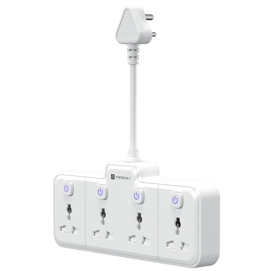Portronics 2500W Power Plate Pro 4-in-1 Power Extender with 4 Universal Sockets, Individual Switches, 180° Flexible Cord, Child Safety Shutters, for Home, Office, Laptops, Mobiles & Appliances