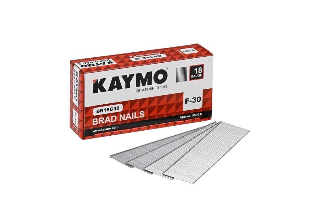 Kaymo F-Series 18G Brad Nails 30 mm - 5000 Nails | Heavy-Duty Steel Fasteners for Woodwork, Modular Kitchens, MDF, Canvas Art, Construction | High Precision | Compatible with Kaymo Brad Nailers