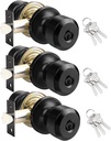 KNOBWELL Exterior Door Locks in Black Finish, Keyed Entry Door Knob with Lock, Cylindrical Shape Different Keys Front Door Lock, 3 Pack