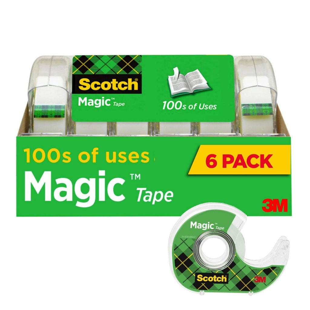 Scotch Magic Tape, Invisible, 6 Tape Rolls with Dispenders