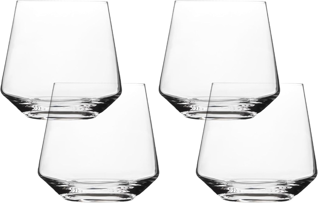 over&back 17oz Modern Glassware - Set of 4 Contemporary Stemless Drinking Glasses for Parties, Get-togethers, and More - Mouth-Blown - Wine Cups for Kitchen and Dining Room - Clear