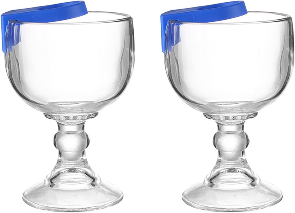MANMAOHE 2 PCS Schooner Beer Glasses 17oz Stemmed Shrimp Cocktail Glasses Goblets Glassware for Margarita Cocktail Stemmed Glassware(Include Blue Bucket)