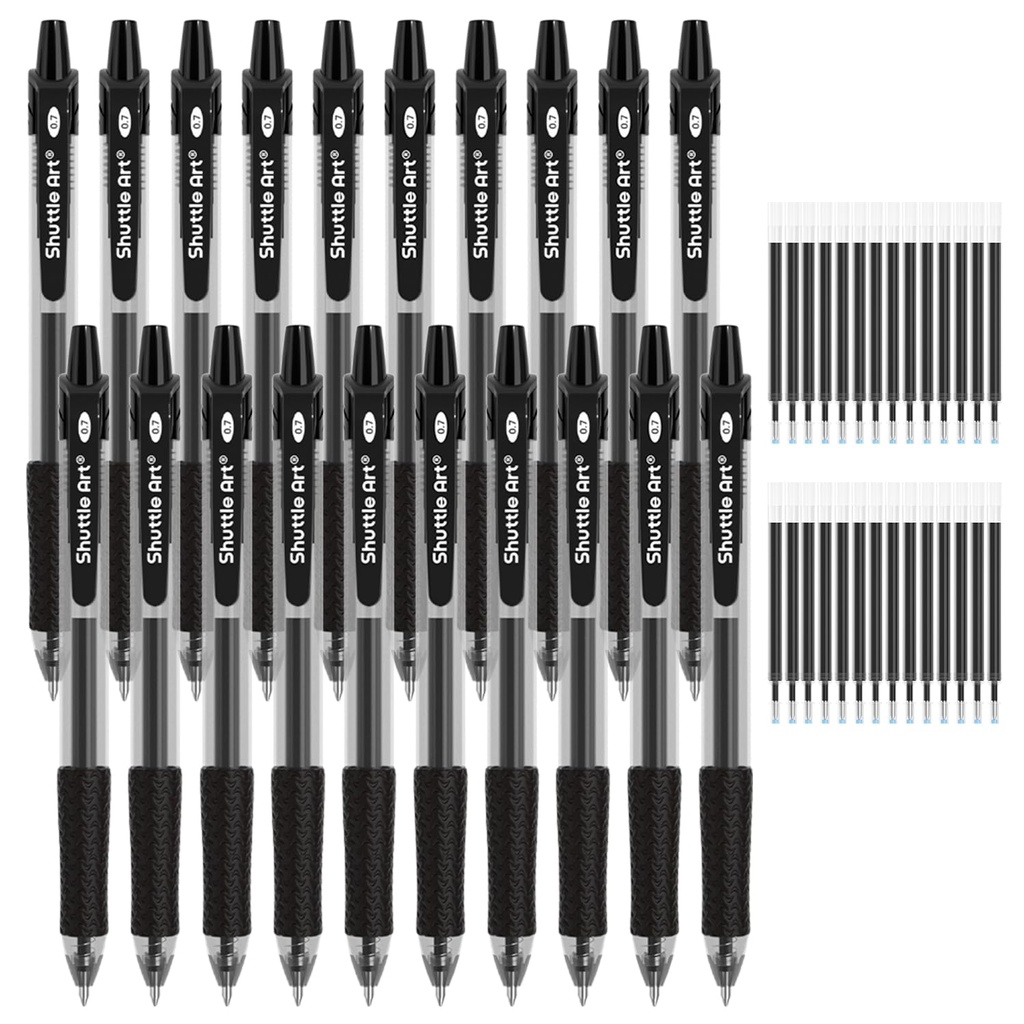 Shuttle Art Black Gel Pens, 48 Pack(20 Pens with 28 Refills) Retractable Medium Point Rollerball Gel Ink Pens Smooth Writing with Comfortable Grip for Office School Home Work
