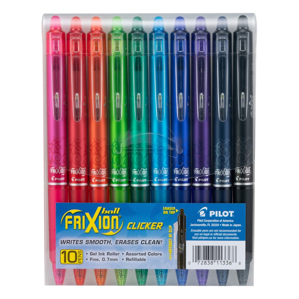PILOT FriXion Clicker Gel Ink Pens 0.7mm, Assorted Colors, 10-Pack