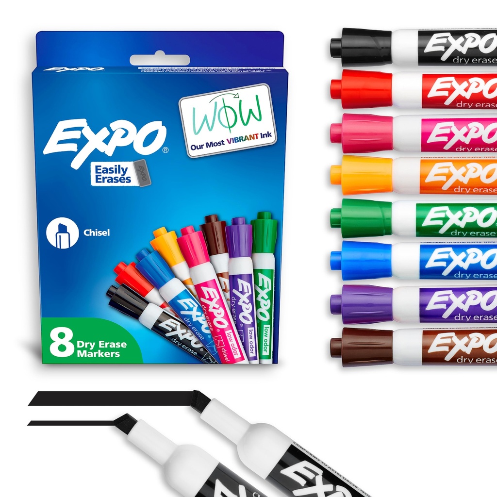 EXPO Dry Erase Markers, Low Odor Ink, Chisel Tip, 8 Count - Whiteboard, Calendar, Organization, Essential Supplies for Office, School, Classroom, Teachers