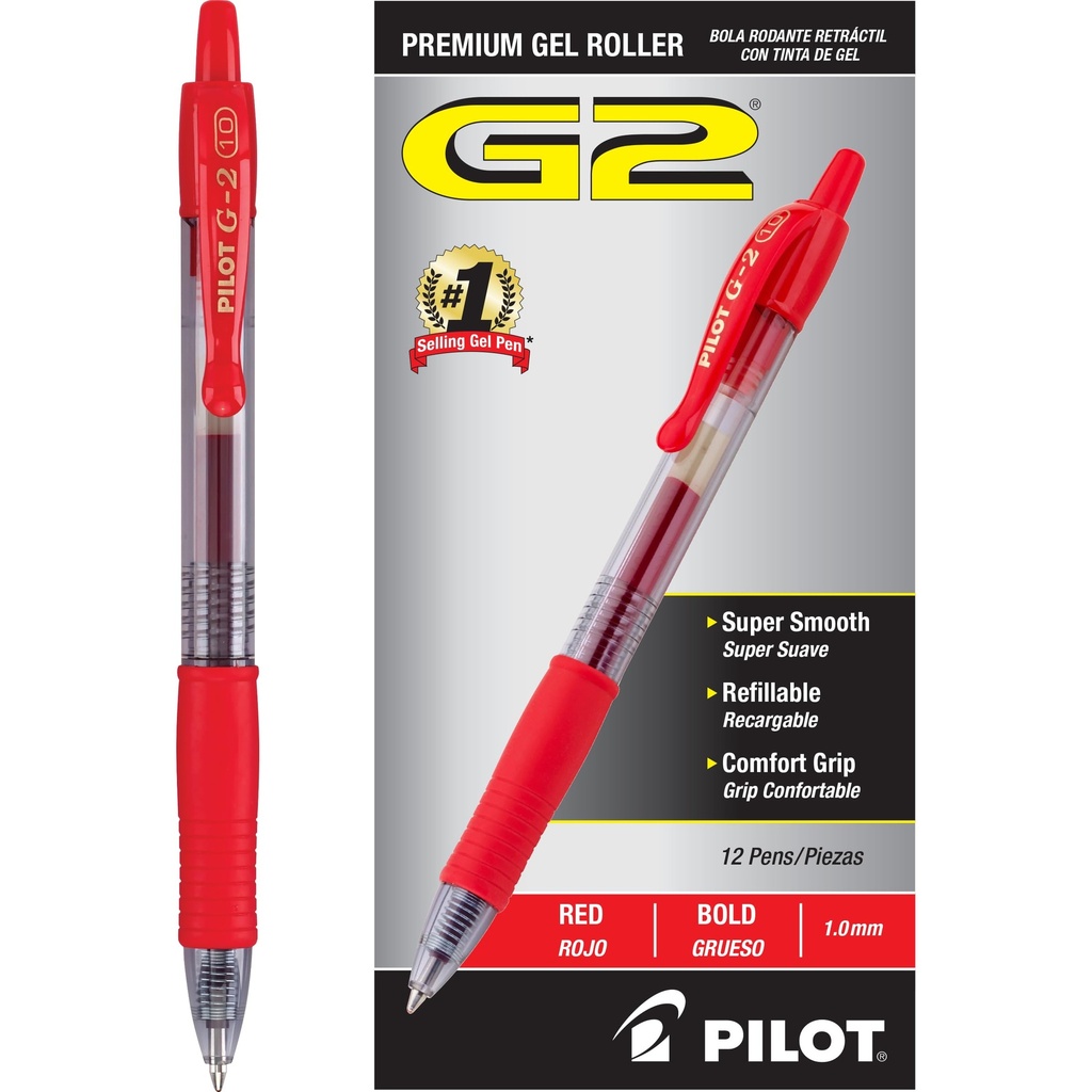 PILOT G2 Premium Gel Pens, Bold Point 1.0mm, Red Ink, 12-Pack
