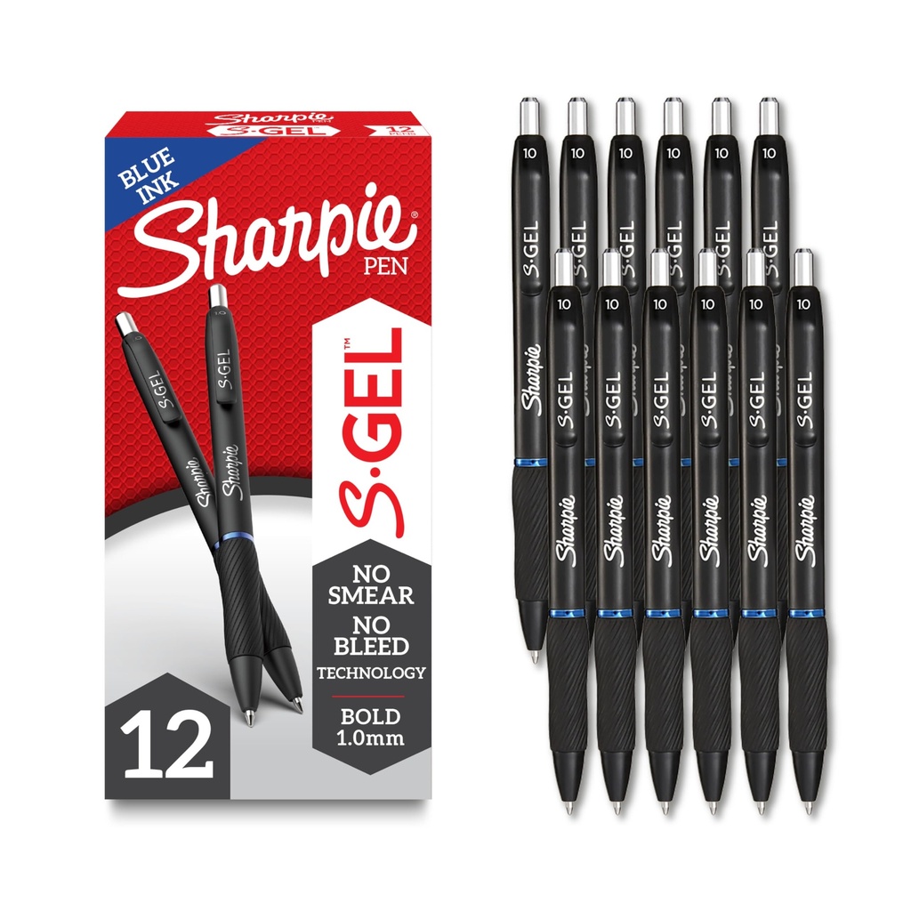 Sharpie S-Gel Bold Point Blue Gel Pens for Teachers, School & Office, Ideal Pens for Journaling, Drawing & Studying, Bold Point, 1.0mm, Smooth Writing, 12-Pack