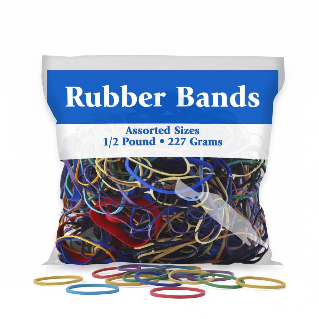 BAZIC Rubber Bands Assorted, 227g/0.5 lbs, Multicolor
