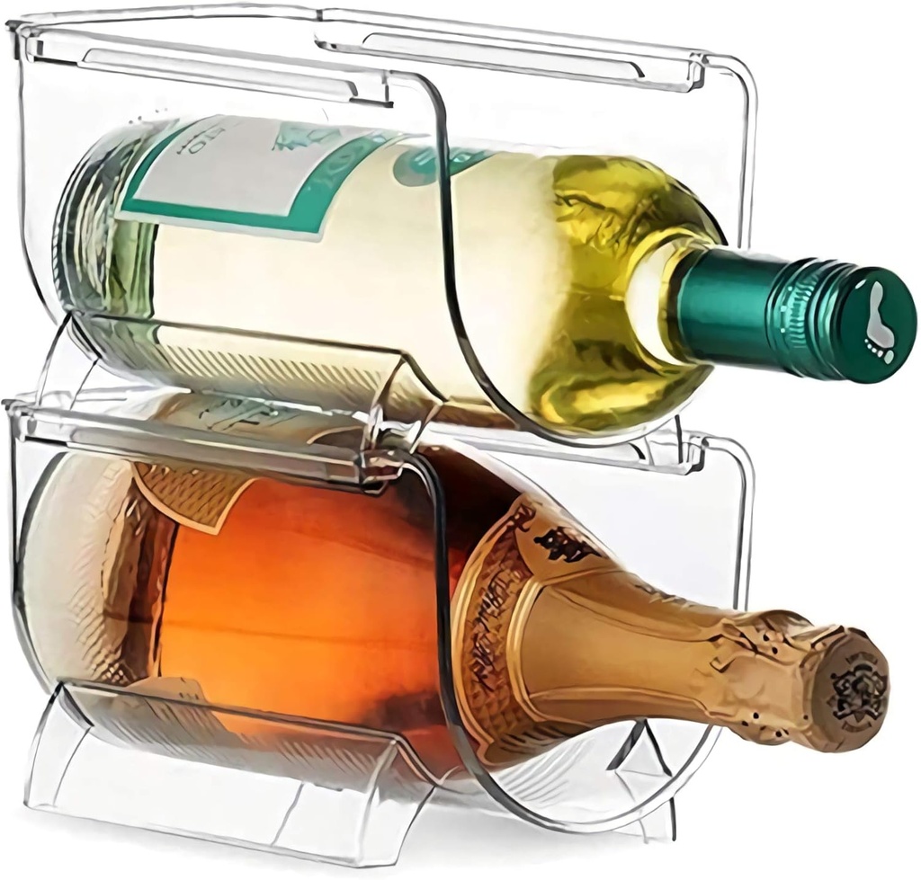 Modular Plastic Free-Standing Water Bottle and Wine Rack Storage Organizer for Kitchen Countertops, Pantry, Refrigerator,Ideal Storage for Wine, Soda, Pop and Beer - Stackable, 2 Pack - Clear