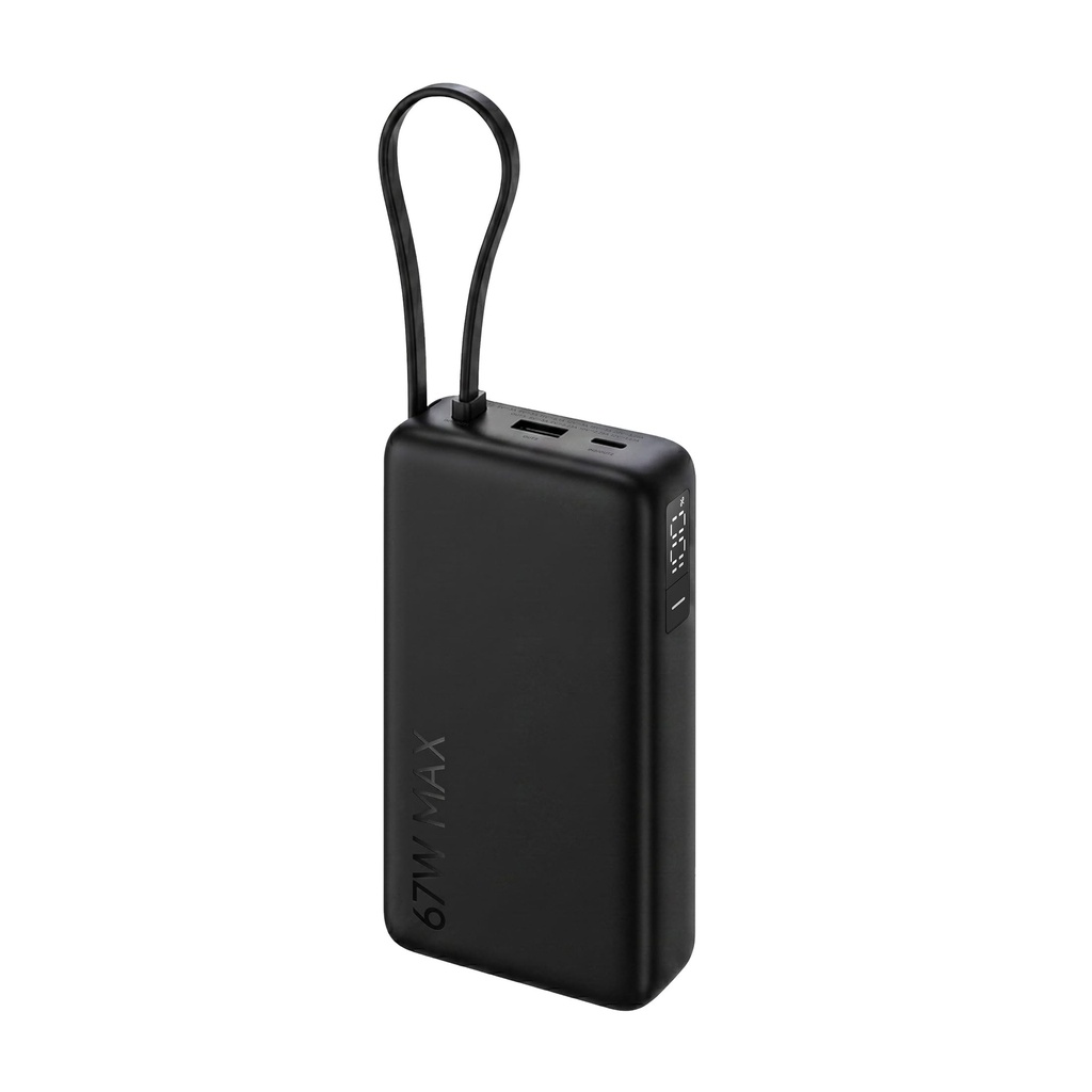 Xiaomi Power Bank 5i 20000mAh 67W Turbo Charging PD 3.0 & PPS|in-Built Cable|12 Layer Protection|Digital Display|Triple Output Ports|Supports Laptop, Tablet, Phone, Earbud (Jet Black)- 2026 New Launch