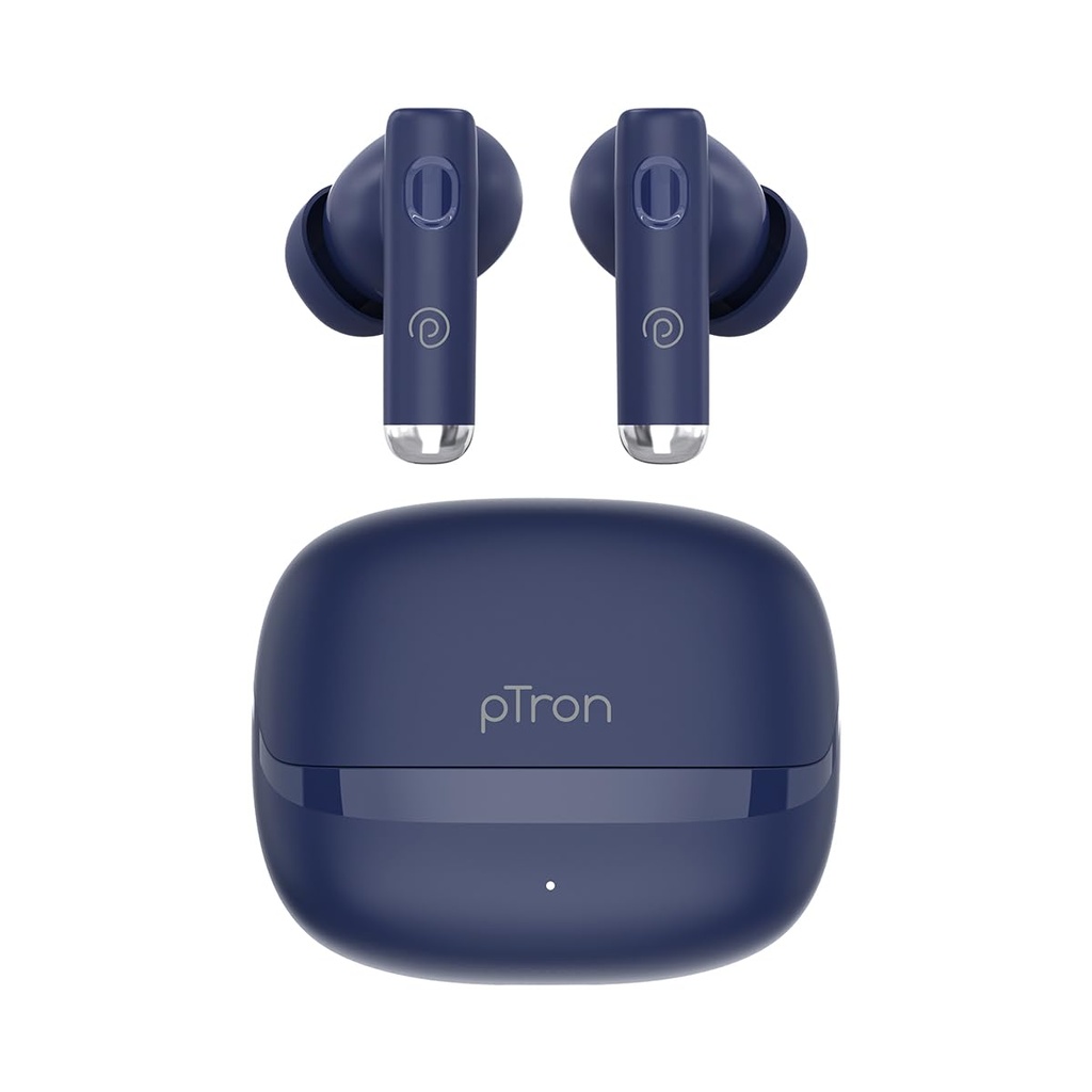 pTron Bassbuds Encore in-Ear TWS Ear Buds w/ 50Hrs Playtime, Custom EQ, Mobile App, 13mm Drivers, Pristine Sound, BTv6.0 Headphones, Touch Control, Voice Assistant, Type C Charging & IPX4 (Blue)