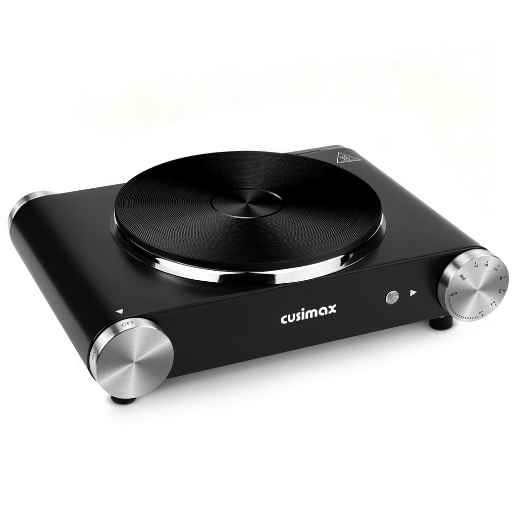 CUSIMAX Electric Hot Plate for Cooking Portable Single Burner 1500W Cast Iron hot plates Heat-up in Seconds Adjustable Temperature Control Stainless Steel Non-Slip Rubber Feet Upgraded Version B101