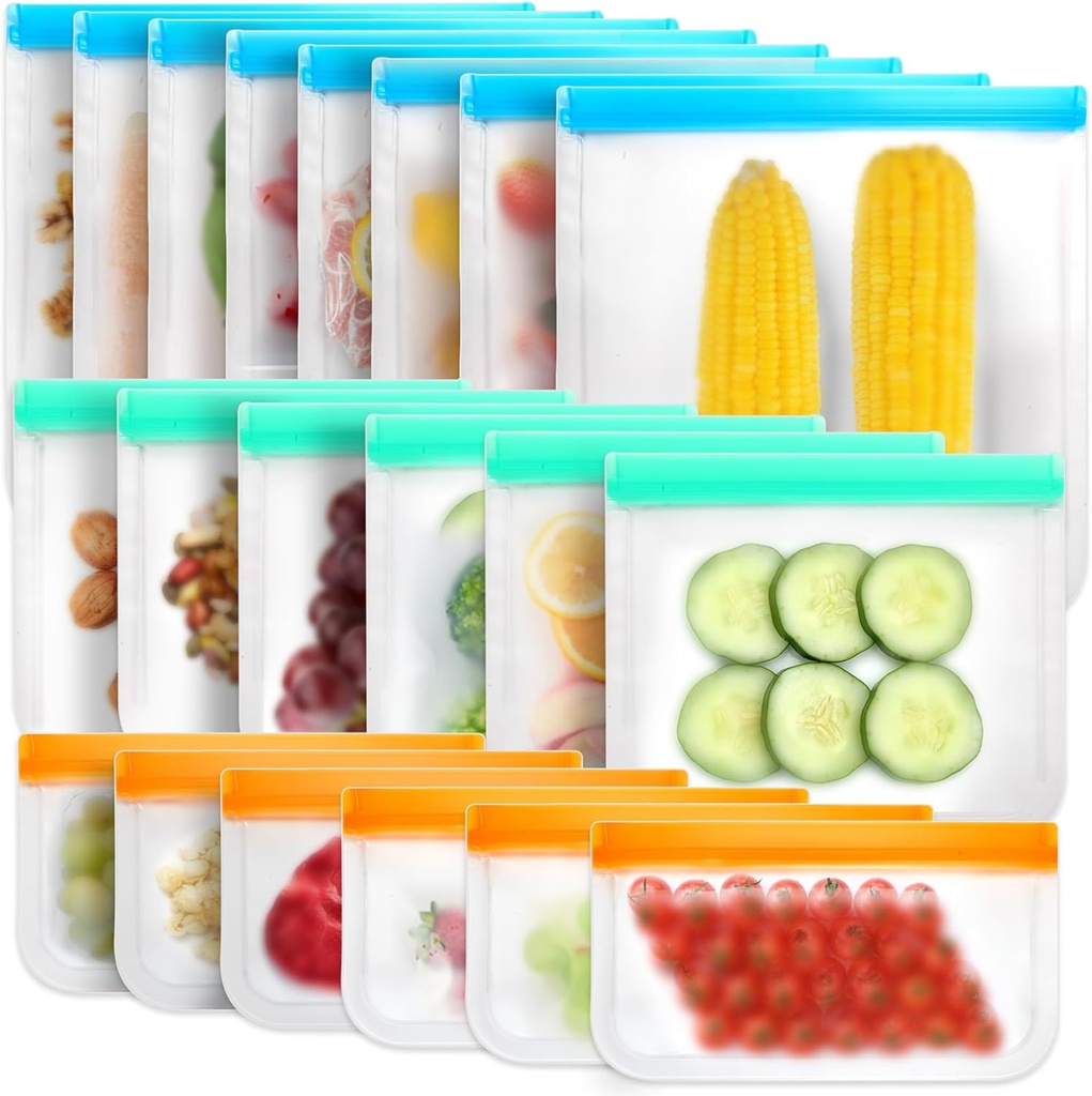 12 Pack Reusable Ziplock Bags Silicone Bags Storage Reusable Sandwich Bags Freezable Snack Bag for Storing Meat Lunch Fruit Veggies Snack Make-up(4 Small + 4 Medium+ 4 Large)