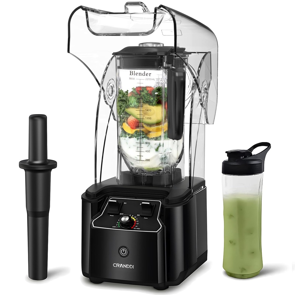 CRANDDI Commercial Blender, 2200W,80oz blender 15-speeds Control, K90 Black