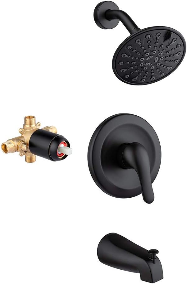 Shower Tub and Shower Trim Kit with 6-Spray Shower Head, cUPC Shower Faucet Set Valve Included (Matte Black)