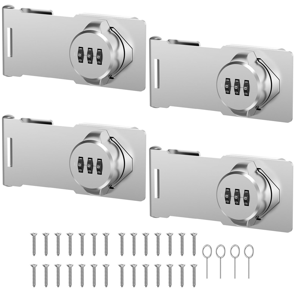 Cabinet Locks with Combination, Hasp Locks, 4 Packs Silver