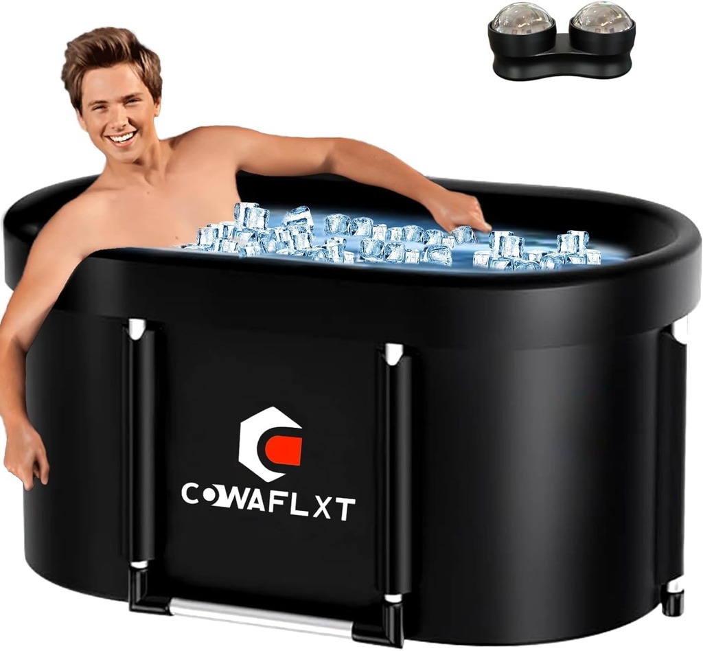 XL Ice Bath Tub,133 GAL Large Portable Cold Plunge Tub with Cover, Cold Water Therapy Recovery at Home Gyms Outdoor Use,Extra Ice Massage Balls Include,46"L x 22"W x 23"H