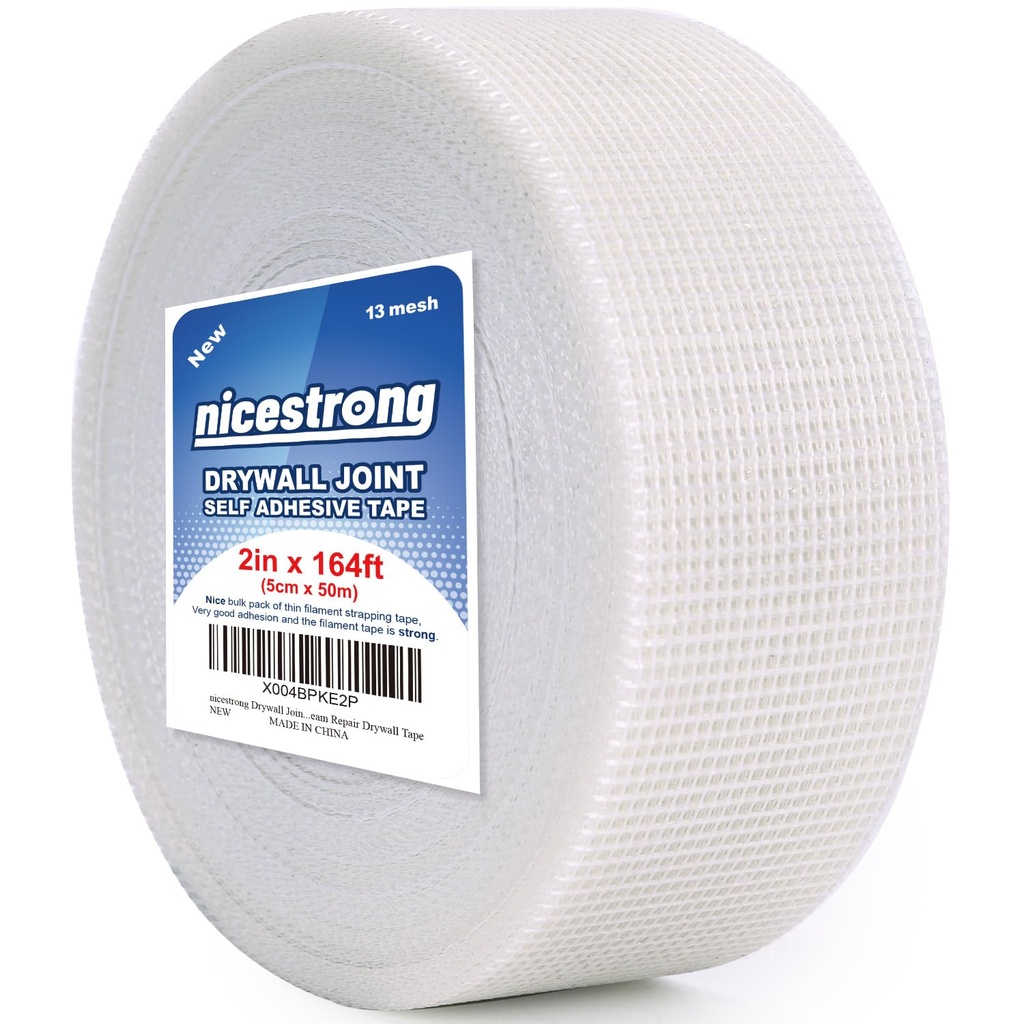 Drywall Joint Tape (2inch X 164ft) Self Stick Repair Mesh Tape Fiberglass Drywall Patch Hole Heavy Duty Wall Repair Mesh Spackle Tape Wall Crack and Seam Repair