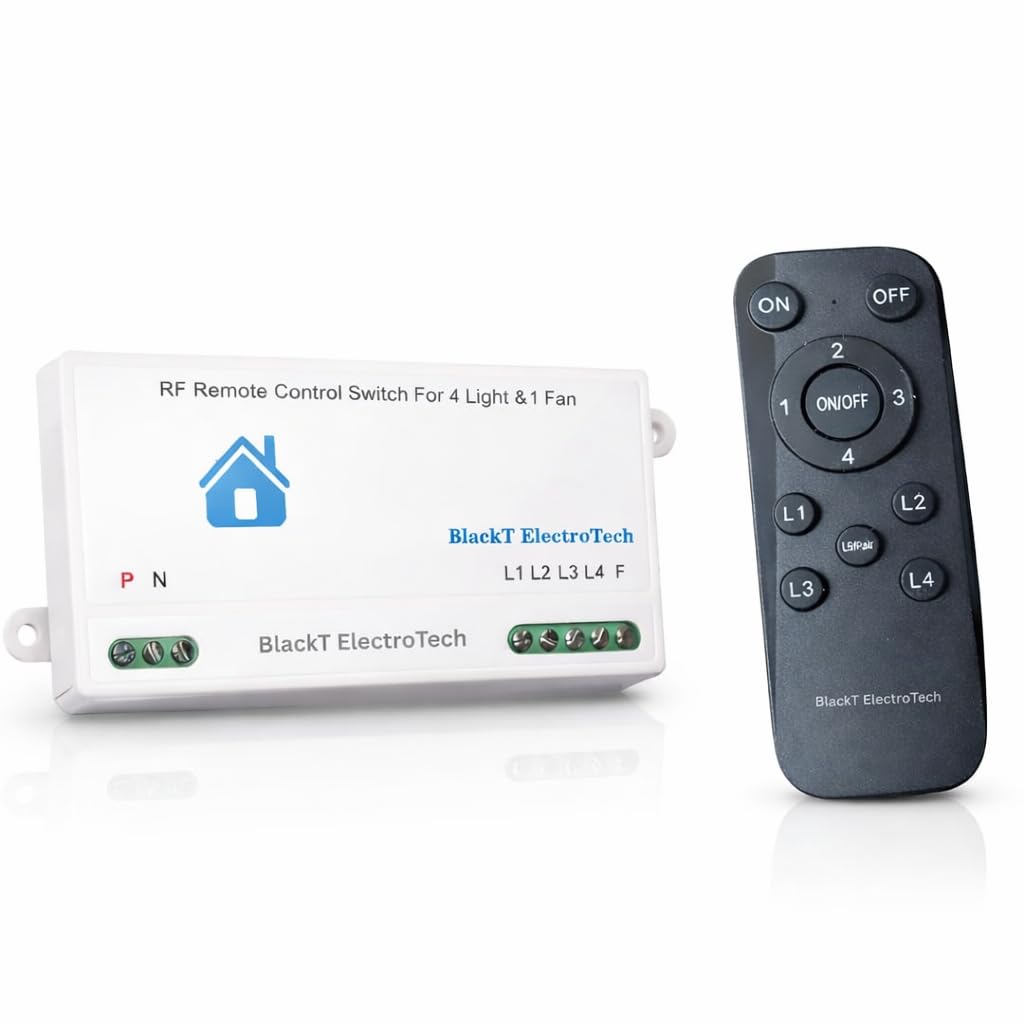 Blackt Electrotech Update Wireless Remote Control Switch for 4 Lights and 1 Fan Speed Regulation Long Range (RF Remote)