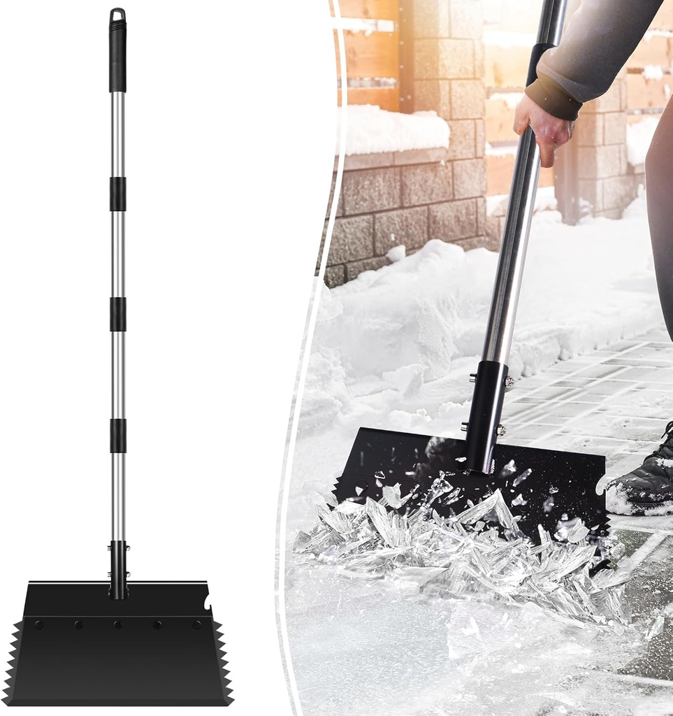 Ice Scraper, 62 Inch Flat Shovel with Adjustable Handle, Snow Shovel, Floor Scraper, Garden Cleaning Scraper, Ice Chopper, Multifunctional Weed Remover Tool for Walkway Driveway