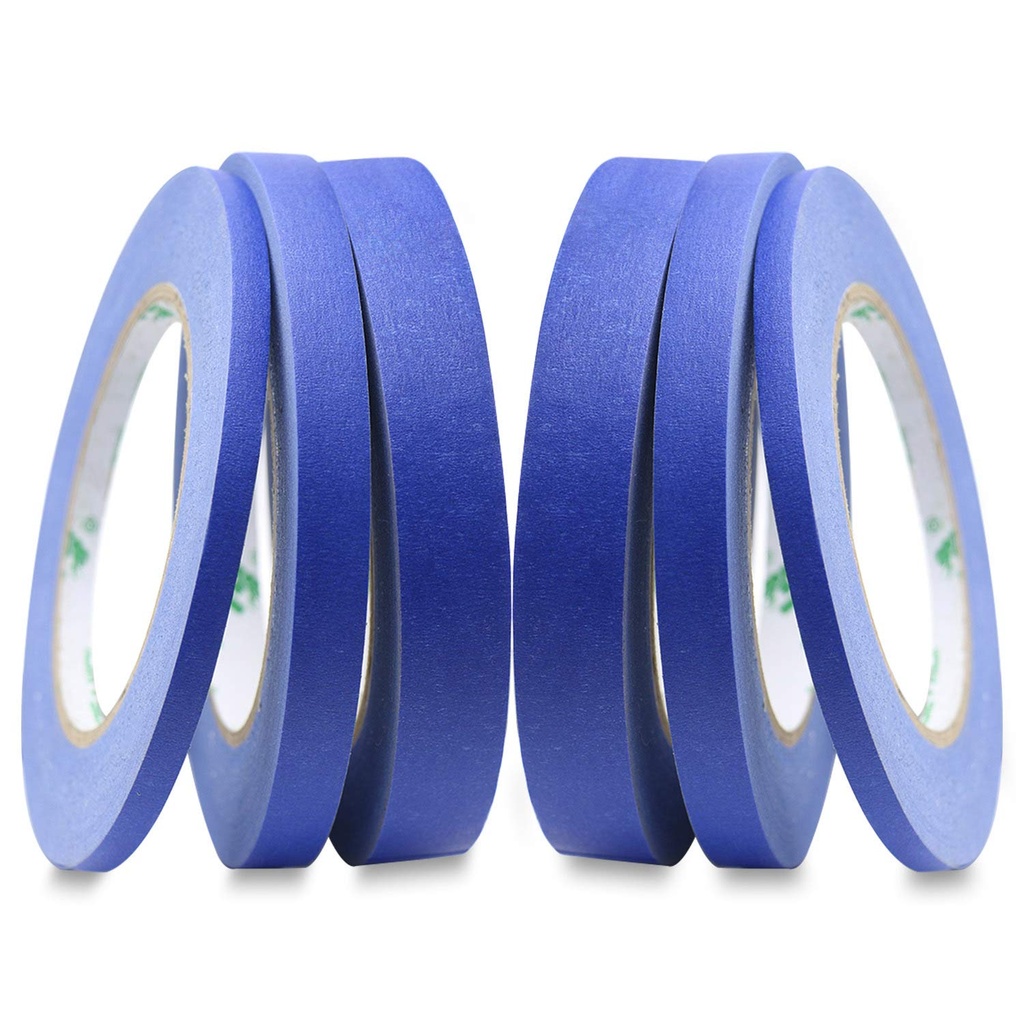 BOMEI PACK 6Pack Blue Painters Masking Tape, 1/4” 1/2” 3/4” X 60yds Multi Size Painting Paper Tape, Clean Removal with No Residue