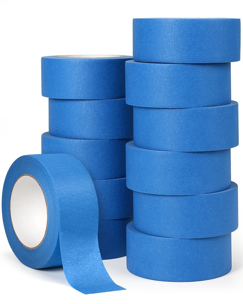 Lzerking Premium Blue Tape 12 Rolls 1.88 inches x 55 Yards, Painters Tape, Masking Tape for Purpose Wall Painting, Home Improvement (Totaling 660 Yards)