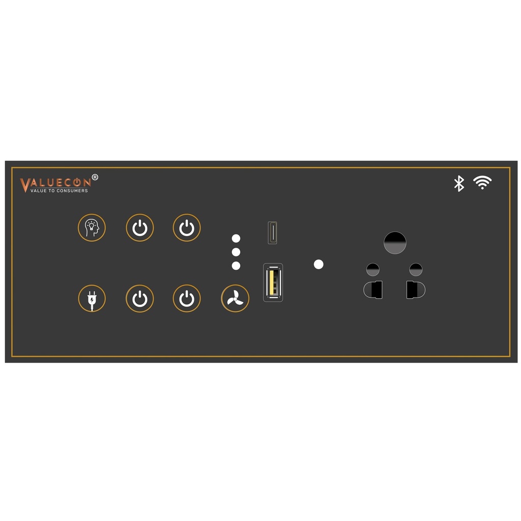 i380 6 modular Smart Wifi Switch Board with 4 Switch,1 Fan,1 Socket, C & A type USB charging ports| App Control, Voice-controlled by Alexa, G. Home, G. Assistant-D.Grey