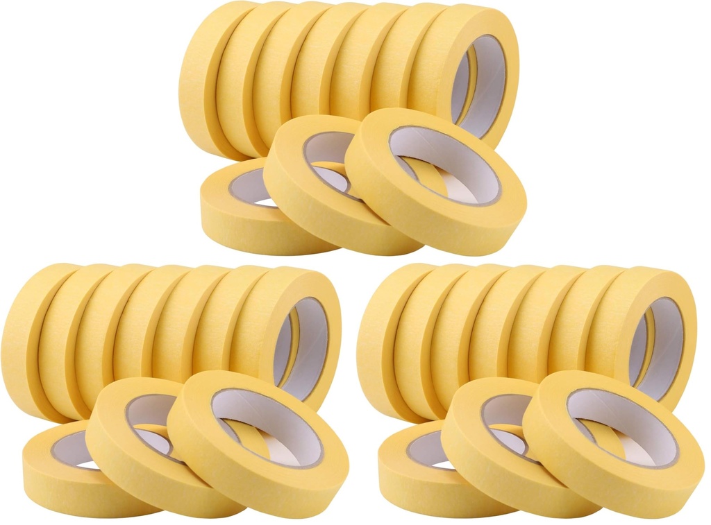Lichamp 30-Pack Automotive Refinish Masking Tape Yellow 25mm x 50m, Cars Vehicles Auto Body Paint Tape, Automotive Painters Tapes Bulk Set
