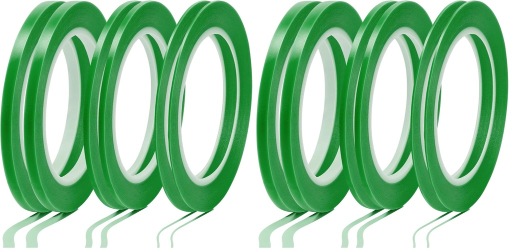 Nezyo 6 Pcs Vinyl Pinstripe Tapes Masking Painter Tapes High Temperature Low Tack Automotive Car Paint for Easy Removal Trim Thin Finishing Masking(Green,1/16,1/8, 1/4 Inch)