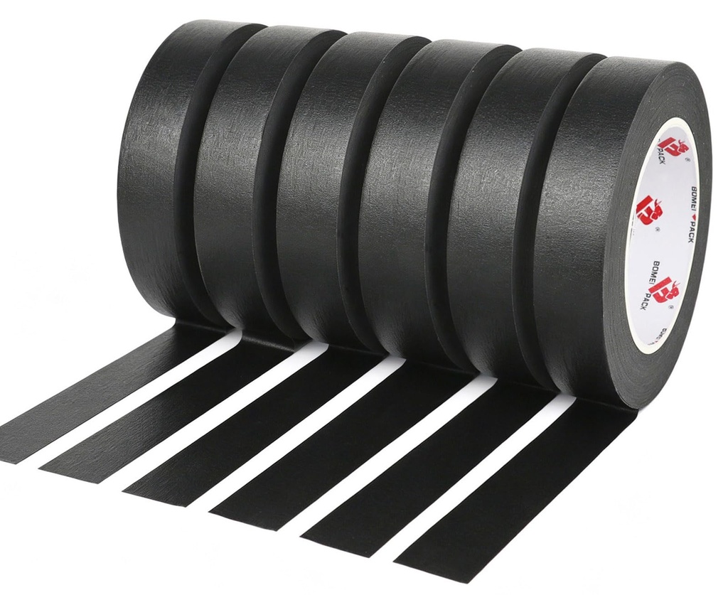 BOMEI PACK Black Painters Tape 0.94 Inches x 60 Yards, Black Masking Tape for Painting, Crafts and DIY - Professional Grade Paint Tape, No Residue and Easy Removal, 6 Pack