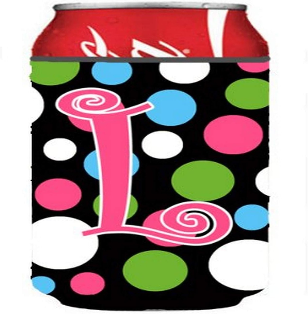 Caroline's Treasures CJ1038-LCC Letter L Initial Monogram - Polkadots and Pink Can or Bottle Hugger Cooler Washable Drink Sleeve Collapsible Beverage Insulated Holder, Can Hugger, Multicolor