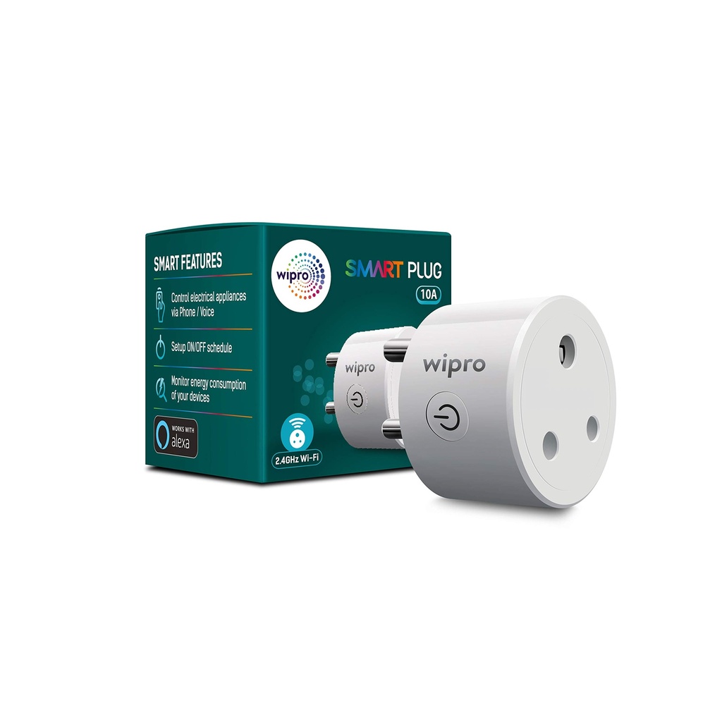 Wipro Garnet 10A smart plug, works with Alexa, Wi-Fi simple setup, Energy monitoring, suitable for small domestic appliances