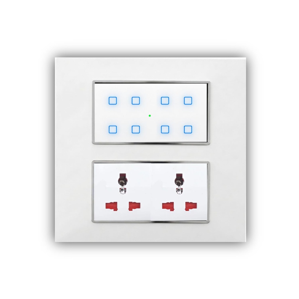 Smarteefi Touch 8 Port Modular WiFi Smart Switch Board, 6 Smart Switch, 2 Smart Plug, Compatible with Alexa & Home, White (Size: 8M-Square (154mmx160mmx40mm))