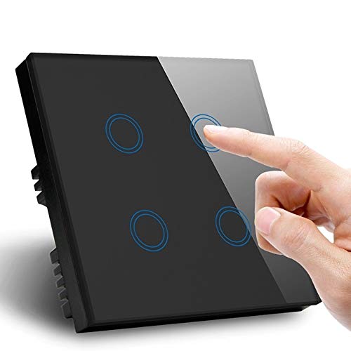 Protium_Crystal Glass Wireless Smart Touch Switch, Work With Mobile App, Alexa & Assistant (4 Gang-Black Color)
