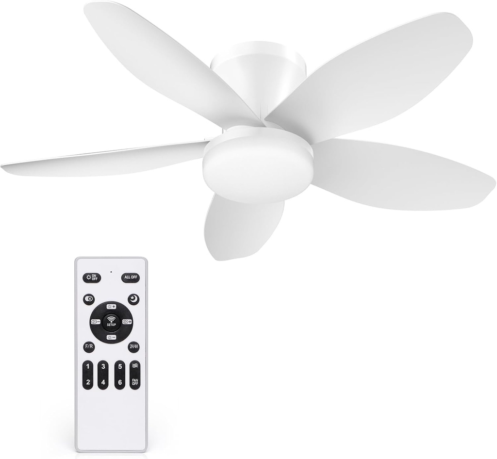 35 Inch Ceiling Fan with Lights and Remote Control, Quiet Modern Low Profile Fan Light with 6 Speeds, Dimmable LED, Reversible Blades for Bedroom Living Room Indoor/Outdoor, White