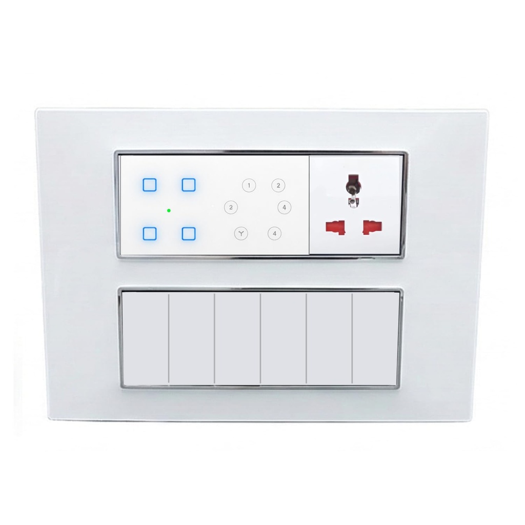 Smarteefi Touch 5 Port (3 Smart Switch and 1 Smart Fan Regulator, 1 Smart Plug) Modular WiFi, Compatible with Alexa & Home, White (Size: 12M (220mmx160mmx40mm))