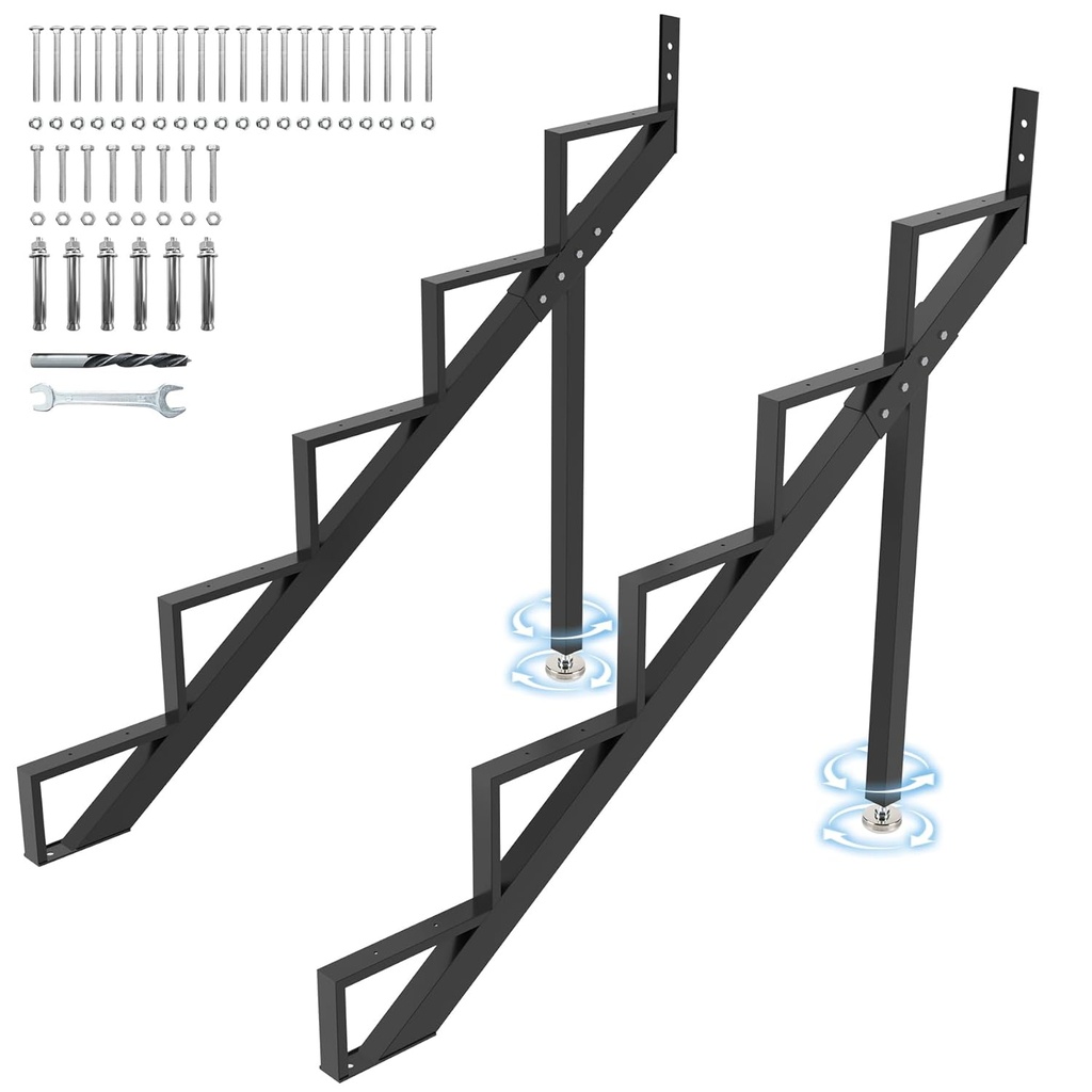 Steel Stair Step Riser 5-Step, Metal Stair Stringer with Reinforcing Support Legs, Heavy Duty Steel Stair Stringer for 42.5" Height Deck and Outdoor Steps (2 Pack)