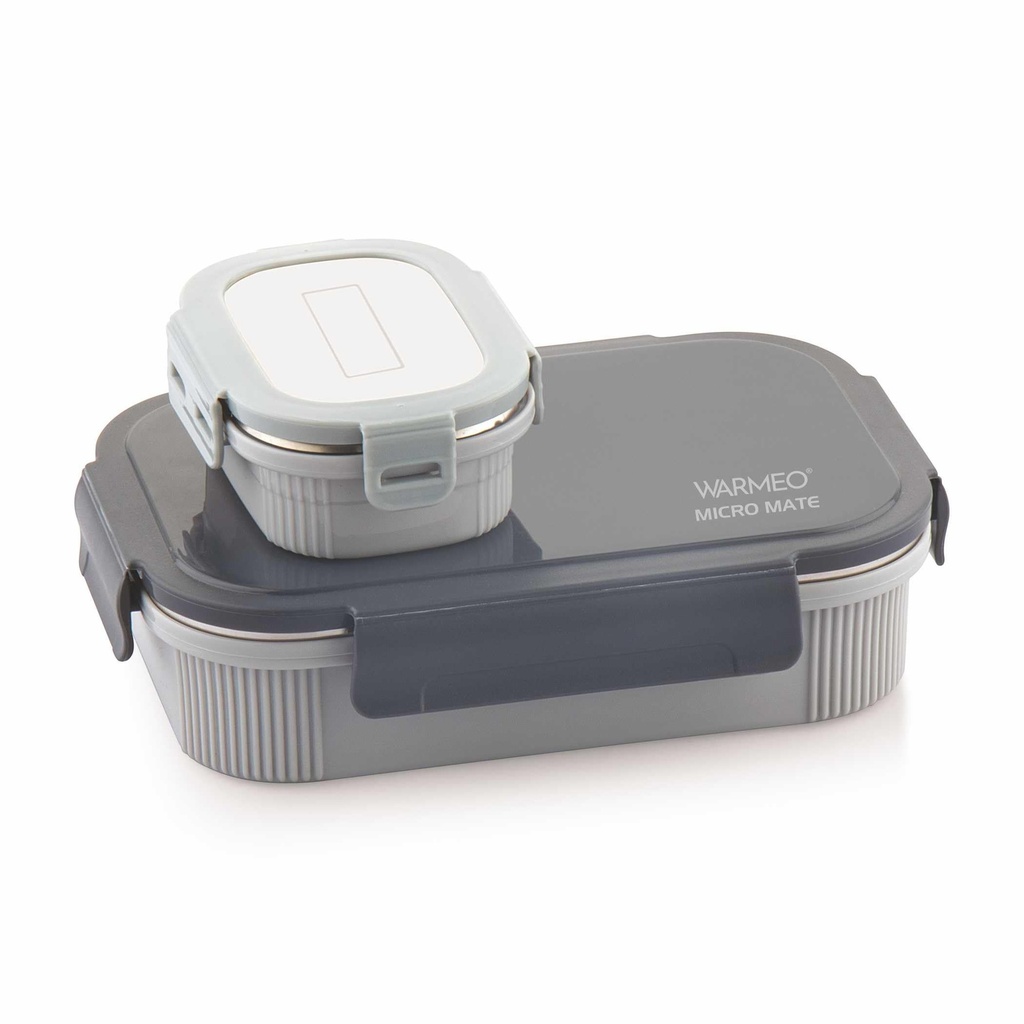 WARMEO MICROMATE Microwave-Safe Stainless Steel Lunch Box, Bpa Free, Perfect for Office, School, Travelling, Combo(800ml+150 ml),Grey