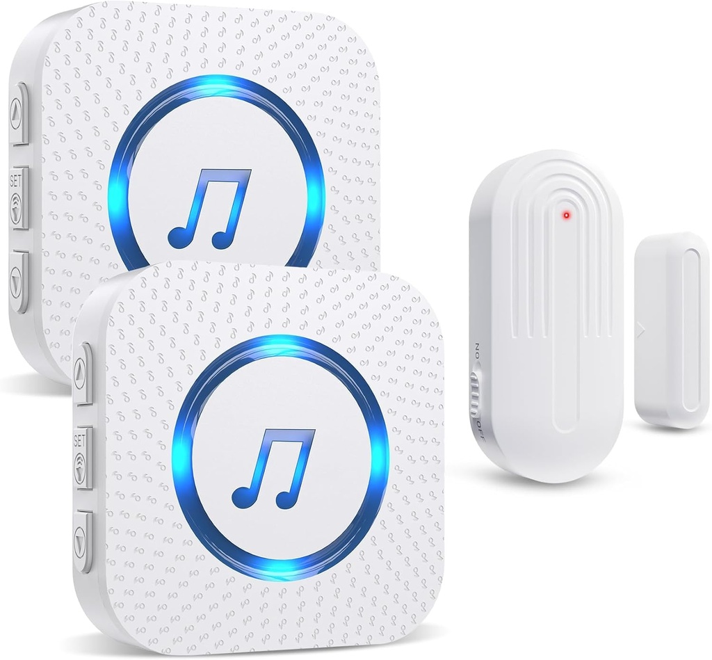 SanJie Door Chime, Door Open Contact Sensor Alarm with 500 FT Range,26 Chimes 5 Adjustable Volume for Business/Store/Home/Office When Entering 2 Receivers +1 Sensors