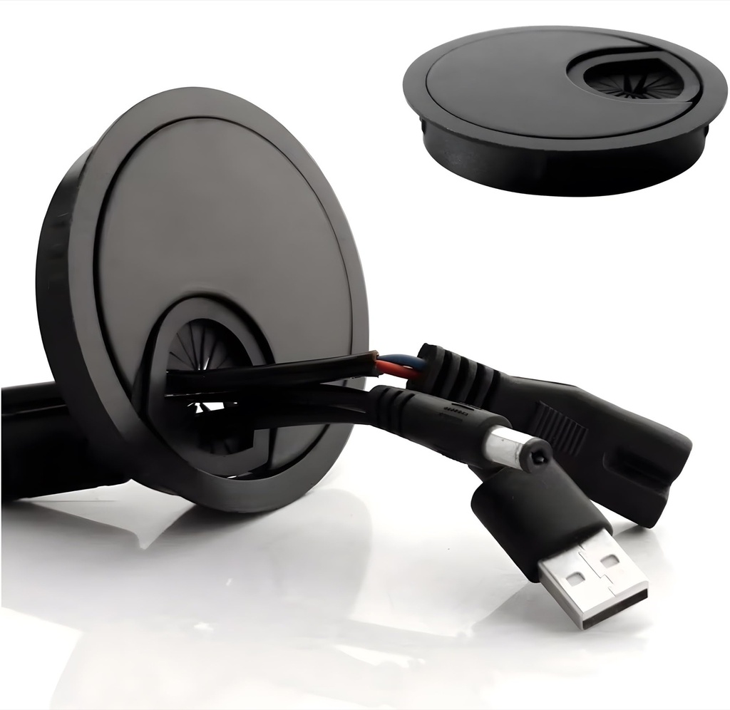 24x7 eMall Desk Cable Cover Round Grommet Aluminium 68 x 68 mm Black Metal
