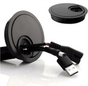 24x7 eMall Desk Cable Cover Round Grommet Aluminium 68 x 68 mm Black Metal