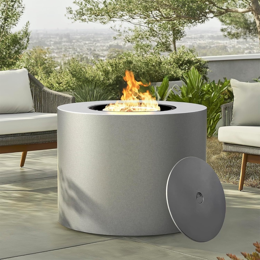 32" Smokeless Propane Fire Pit Table w/Lid, All in One Outdoor Fire Table, Alloy Steel Round Patio Firepit Table 50,000 BTUs, Lava Rocks, Weatherproof Cover, CSA Certified, for Deck, Backyard and Pool