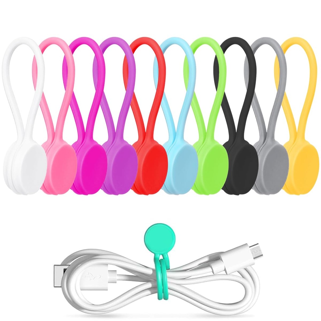 ZORBES 10 Pcs Magnetic Cable Ties, Reusable Cord Wrap, Fridge Clips