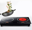 Double Induction Cooktop,Electric Induction/Ceramic Cooker Countertop Portable Induction Cooktop Countertop Dual Cooker Burner Stove Hot Plate,8 Gear Firepower Dual Cooktop Stove (1200W+1400W)