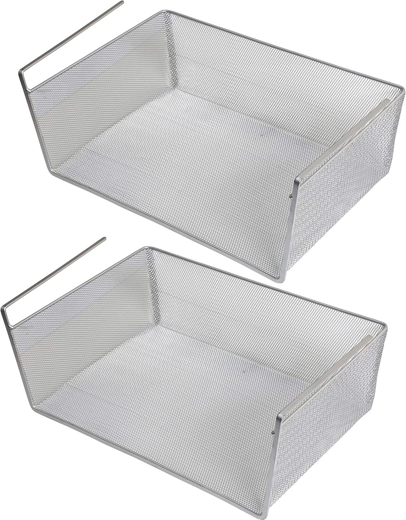 YBM Home Under Shelf Basket (2-Pack) Mesh Stainless Steel Storage Under Cabinet Hanging Basket Rack Maximize Space in Cabinets, Pantry Room, Bathroom, Laundry Room, and More, 1131