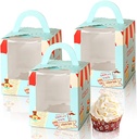 Single Cupcake Boxes, 30 Pack Cupcake Container for Bakery, Individual Cardboard Cupcake Boxes with Insert & Handles and Display Window, Cupcake Carriers for Wedding Decoration, Party Favor (Blue)
