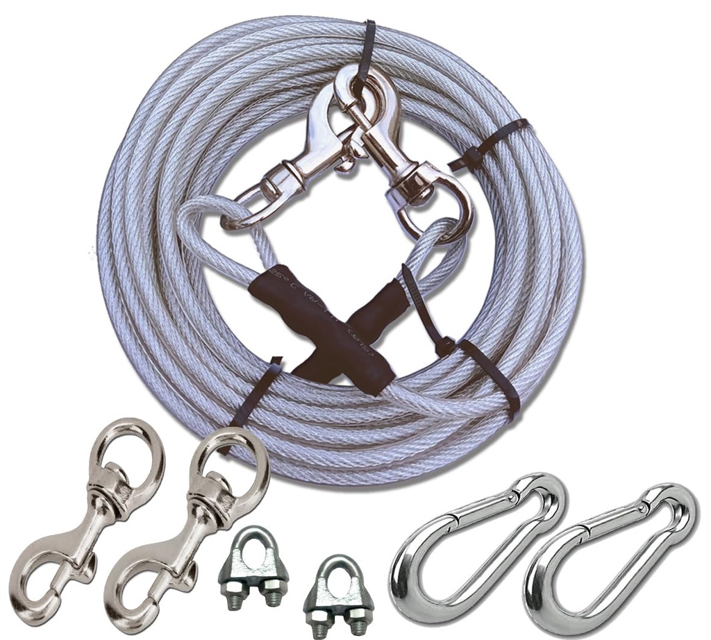 DUBIDU Transperent Venyl Covered Heavy Tie Out Cable for Dogs - Tangle-Free & Weather Resistant 40feet Long for Maximum Freedom! (40ft)
