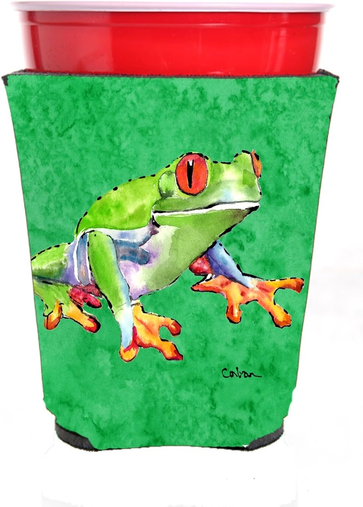 Caroline's Treasures 8688RSC Frog Red Cup Hugger Cup Cooler Sleeve Hugger Machine Washable Drink Sleeve Hugger Collapsible Insulator Beverage Insulated Holder