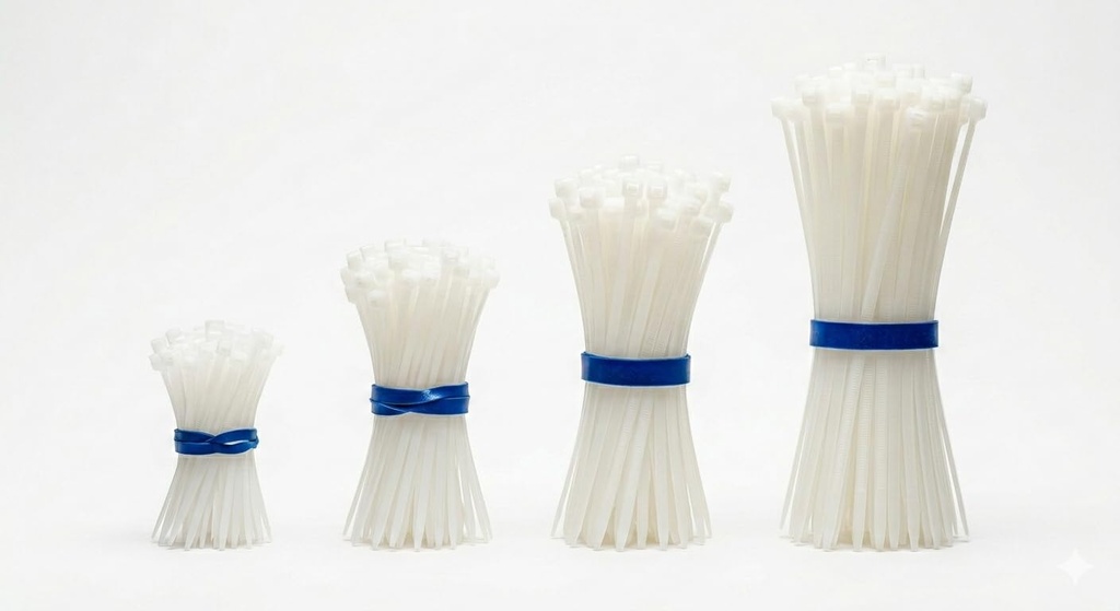 Heavy Duty Nylon Cable Ties, White, Multi-Size Combo Packs (4" 6" 8" 10") Self Locking Zip Ties for Home, Office and Garden, 50 Pieces Each, 200 Pieces Total