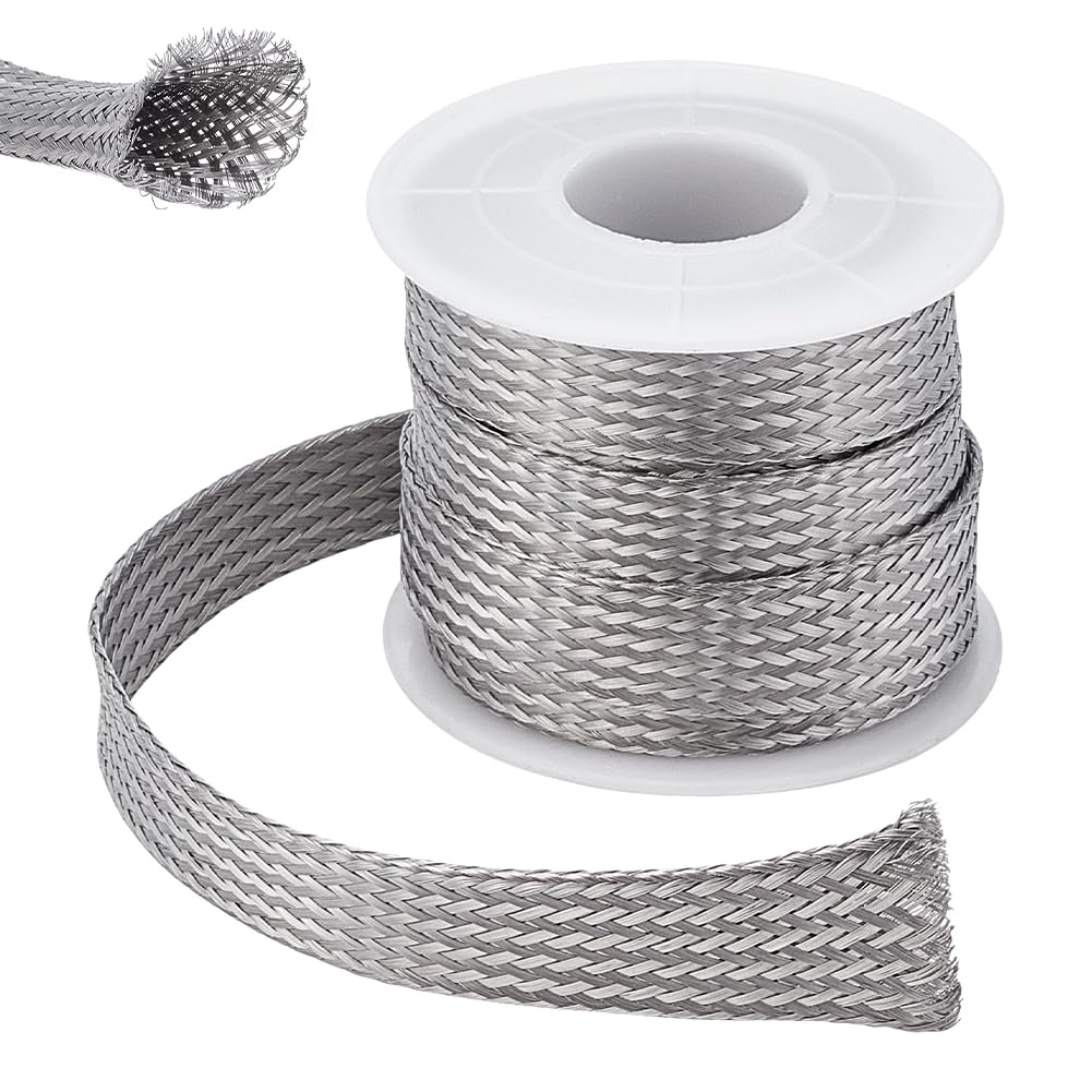 UNICRAFTALE 304 Stainless Steel Expandable Braided Cable Sleeve Knitting Scalable Network Ribbon Flat Cable Sleeve Cord Protector Wire Loom Tubing for Protect Cables 4m/roll